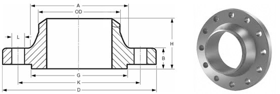 Weld Neck Flanges dimensions